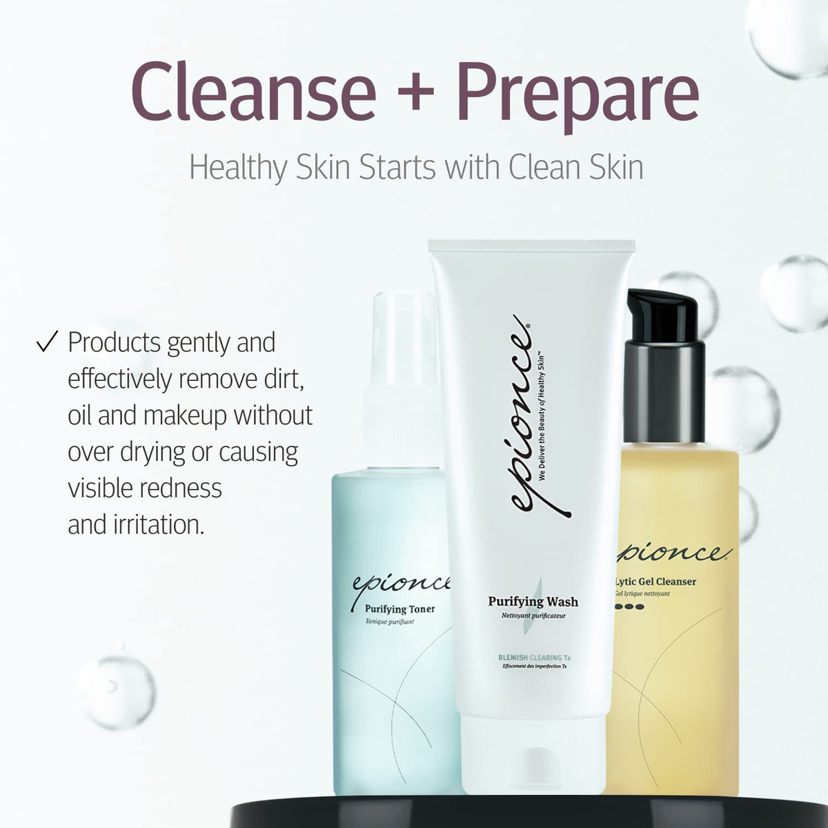 Applying Epionce cleanser to damp face for balanced cleansing