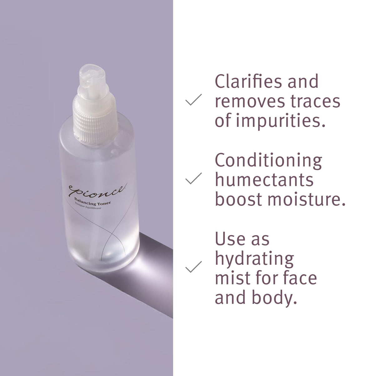 Hand holding Epionce bottle to show size and travel-friendly benefit