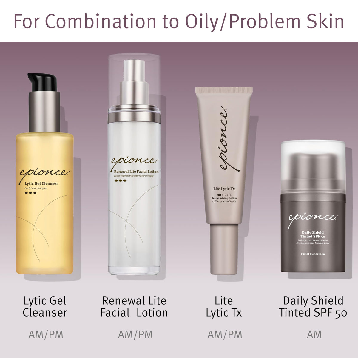 Epionce lytic gel cleanser in bathroom setting illustrating daily use benefit