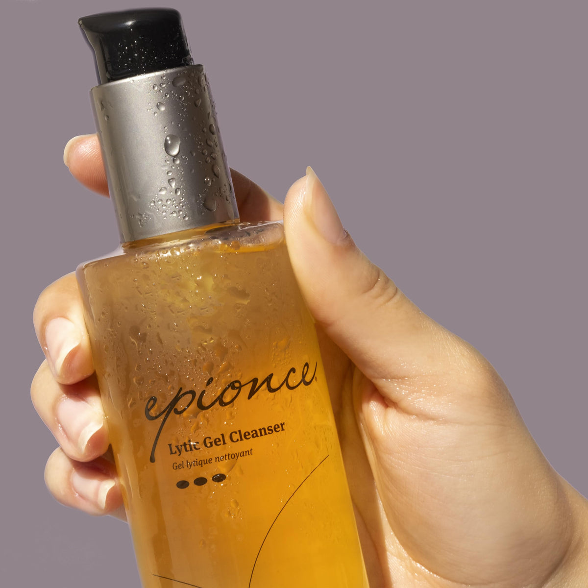 Epionce lytic gel cleanser removing makeup in demo showing effective cleansing