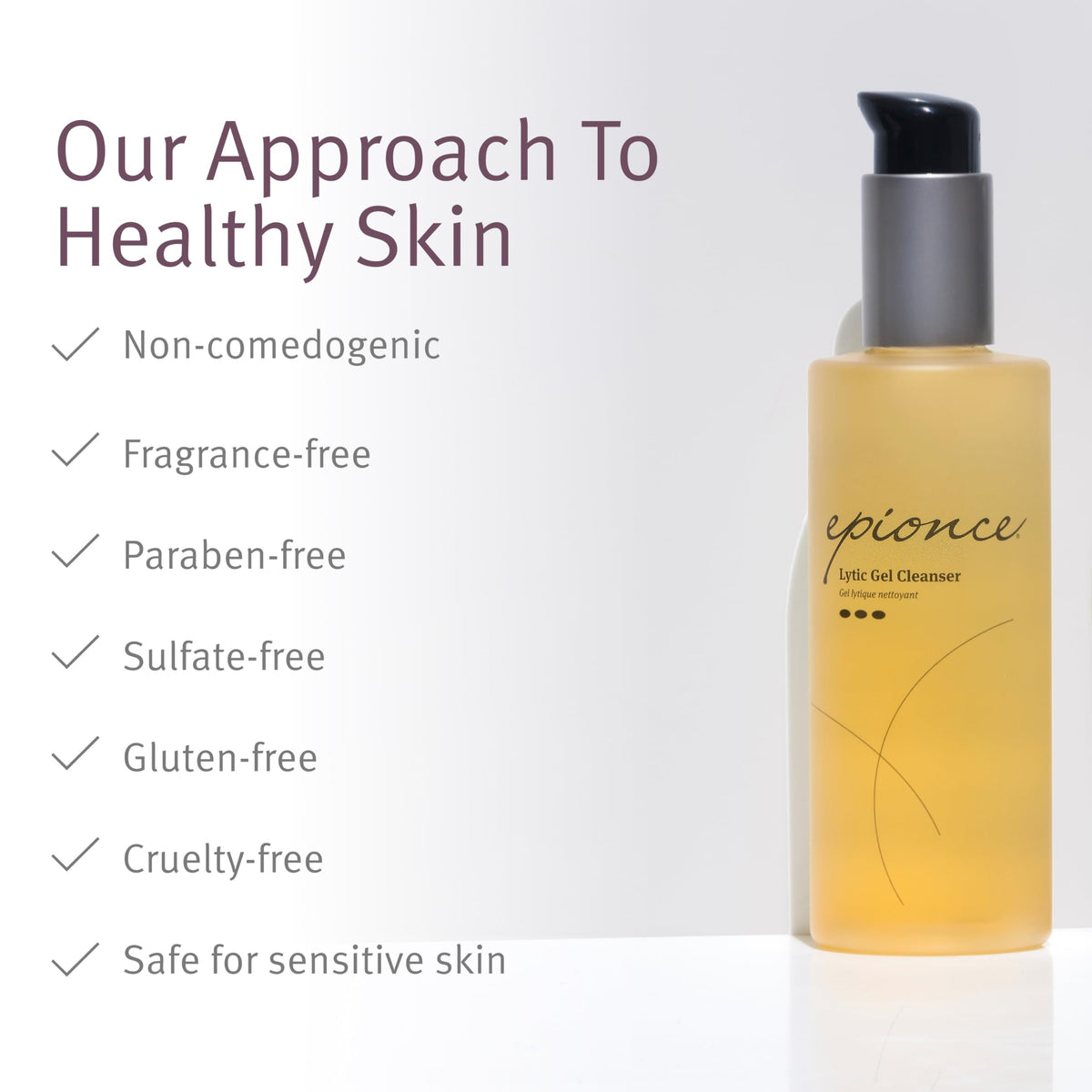 Epionce lytic gel cleanser size shown in hand for scale and travel-friendly