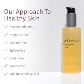 Epionce lytic gel cleanser size shown in hand for scale and travel-friendly