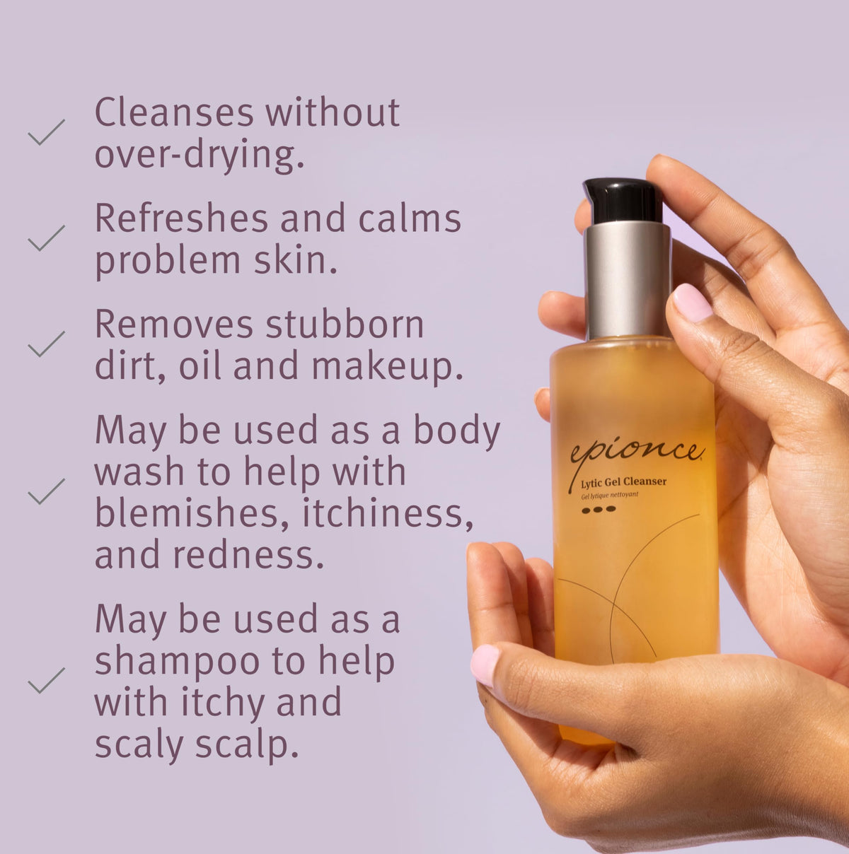 Epionce lytic gel cleanser foam texture close-up showing gentle cleansing