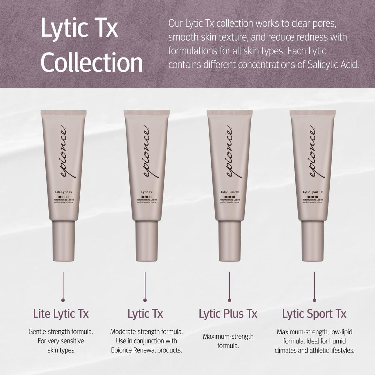 Epionce Lytic Tx Lite bottle staged with cleanser to show compatible pairing