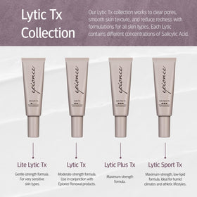 Epionce Lytic Tx Lite bottle staged with cleanser to show compatible pairing
