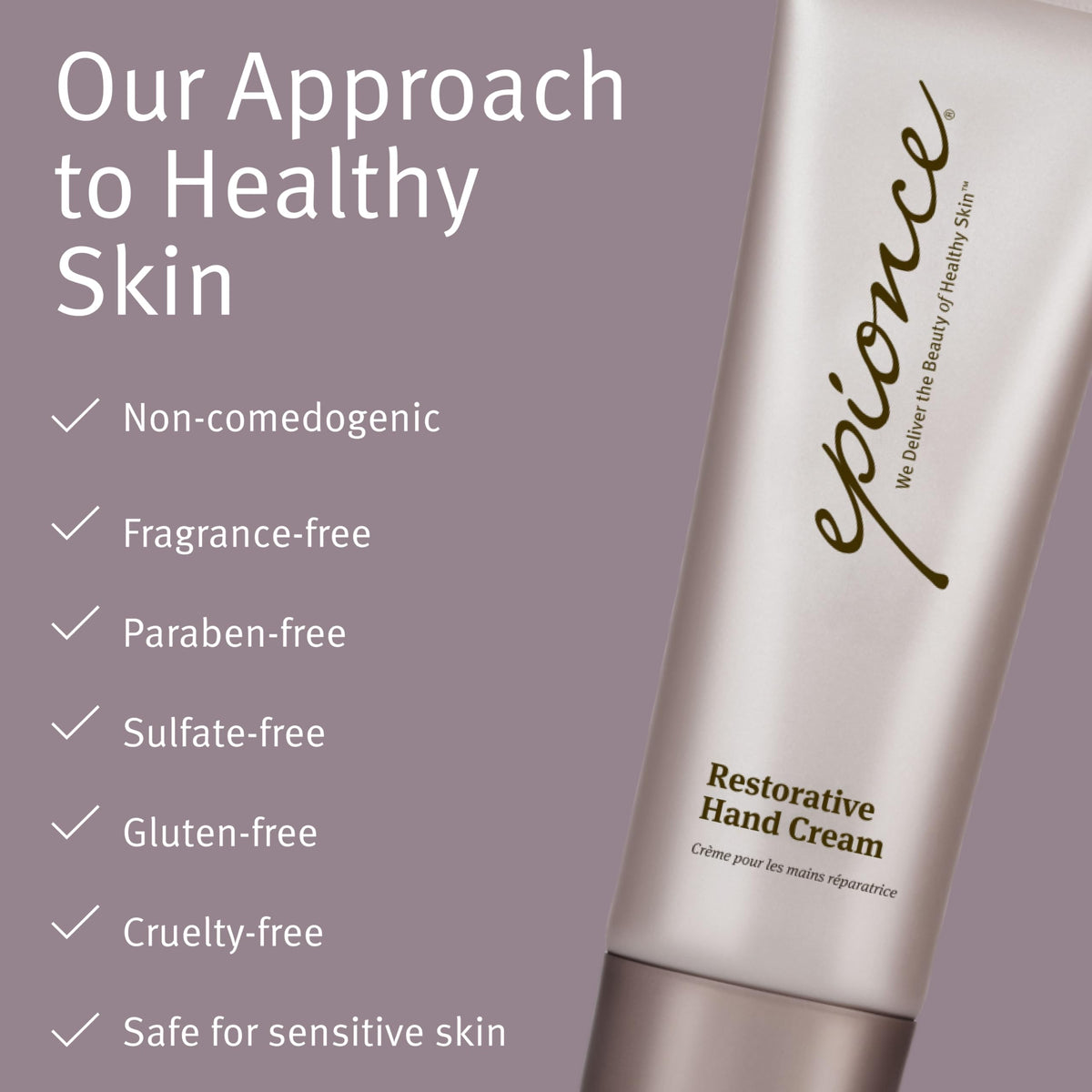 Epionce being applied to hands demonstrating smooth moisturizing benefit