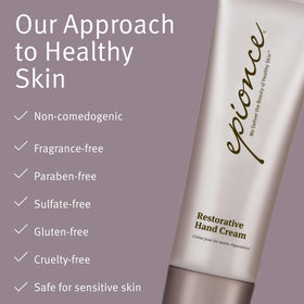 Epionce being applied to hands demonstrating smooth moisturizing benefit