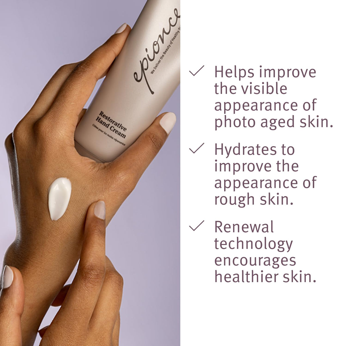 Epionce cream spread on skin showing non-greasy finish and hydration