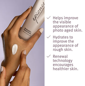 Epionce cream spread on skin showing non-greasy finish and hydration