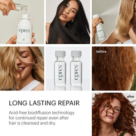 epres spray application on damp hair showing even coverage and repair