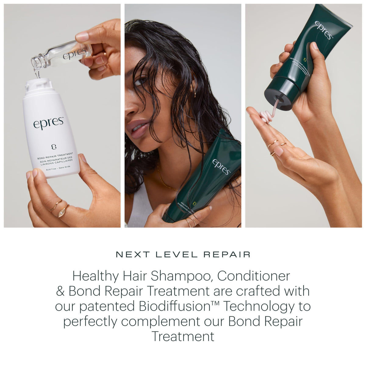 epres before and after hair texture close-up showing improved strength