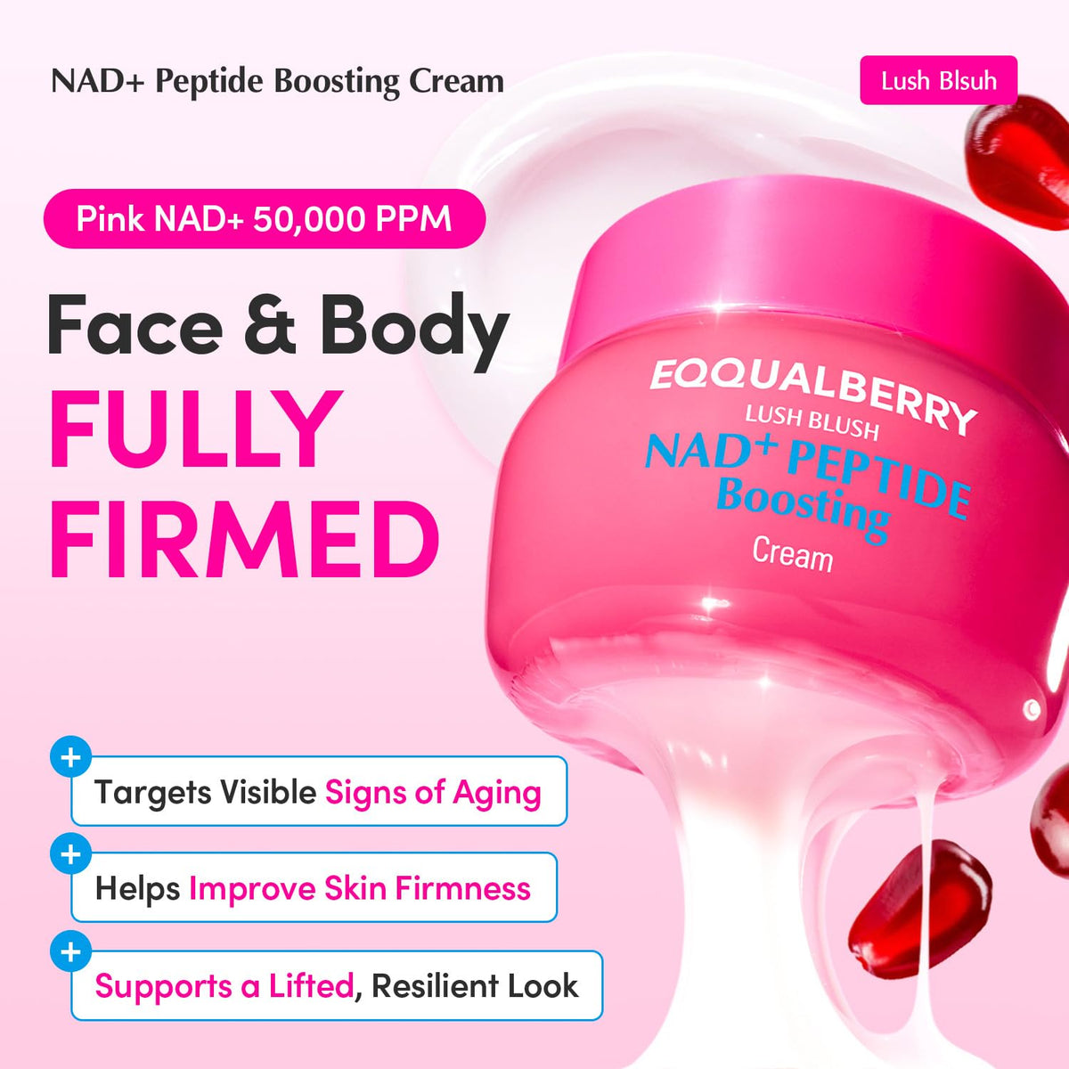 EQQUALBERRY cream texture closeup highlighting smooth consistency and fast absorption benefit