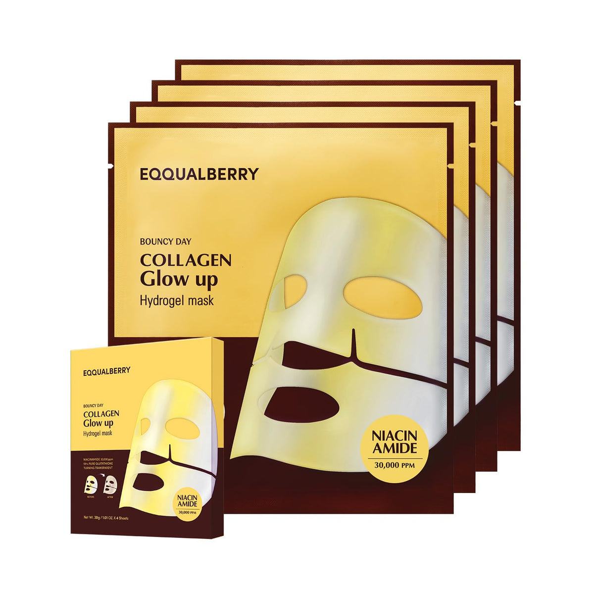 EQQUALBERRY front packaging showing product name and benefits for brightness