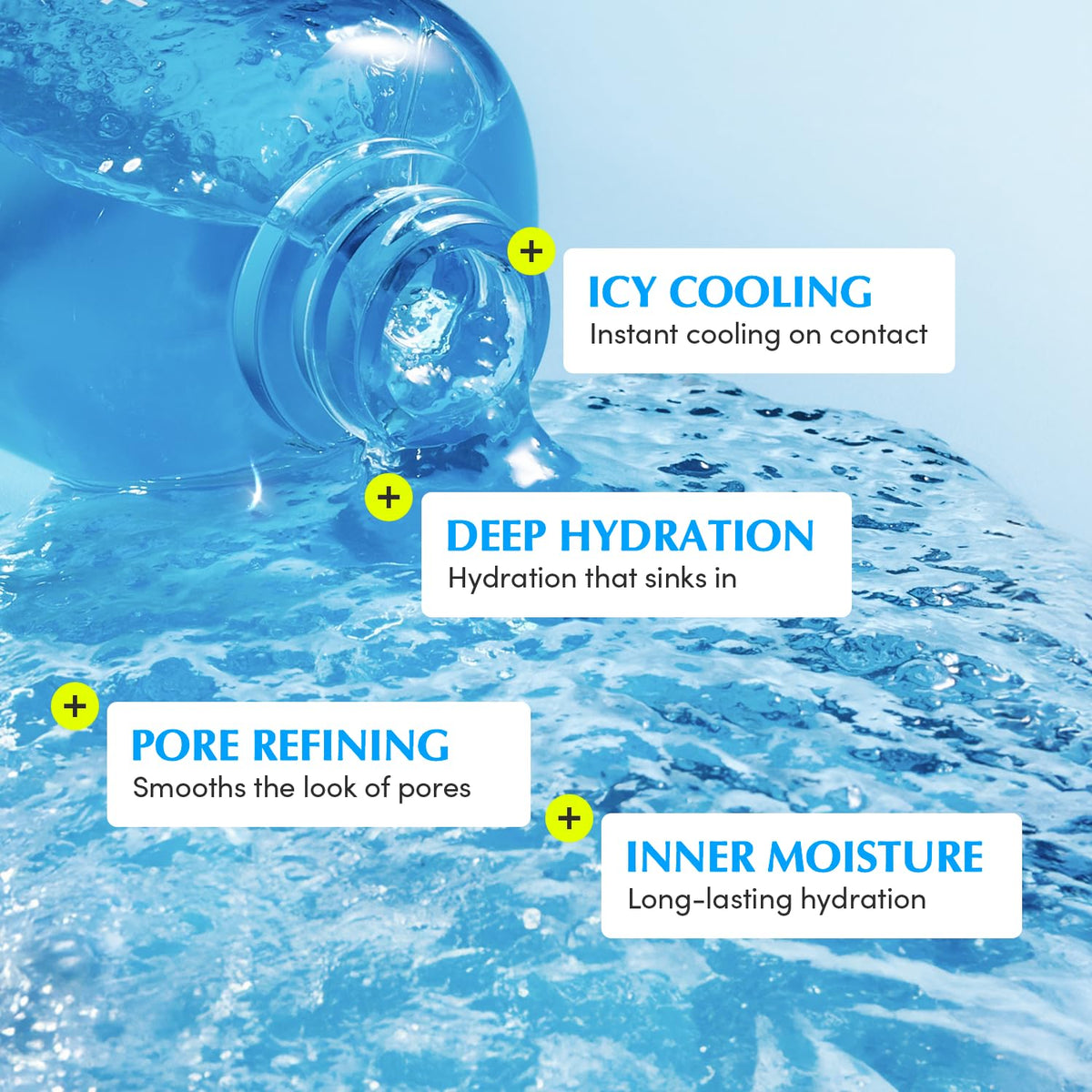 EQQUALBERRY gel pouring from bottle demonstrating easy absorption benefit