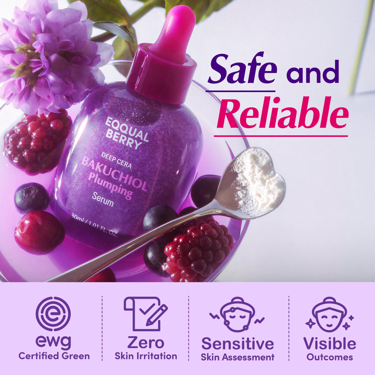 EQQUALBERRY ingredients flatlay showing niacinamide and ceramides for balance