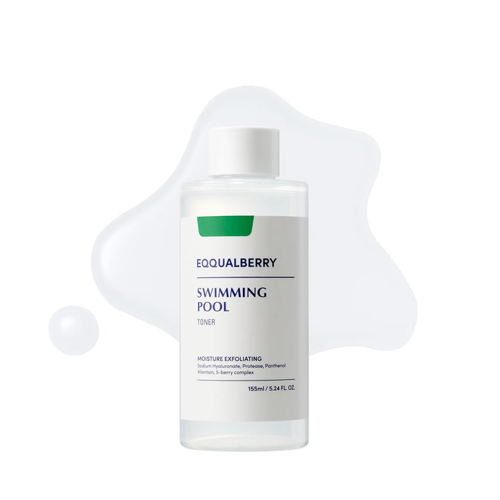 EQQUALBERRY bottle front view showing sleek packaging and gentle exfoliation benefit