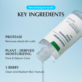 EQQUALBERRY toner soaked on cotton pad showing gentle application benefit