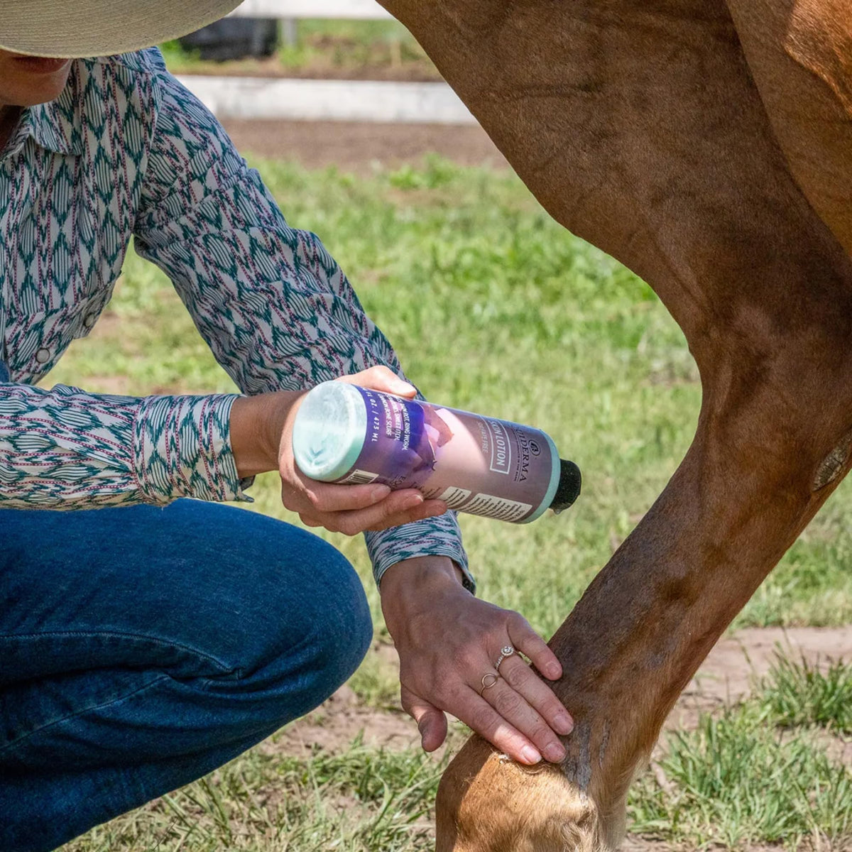 EQUIDERMA lotion texture on palm illustrating moisturizing benefit