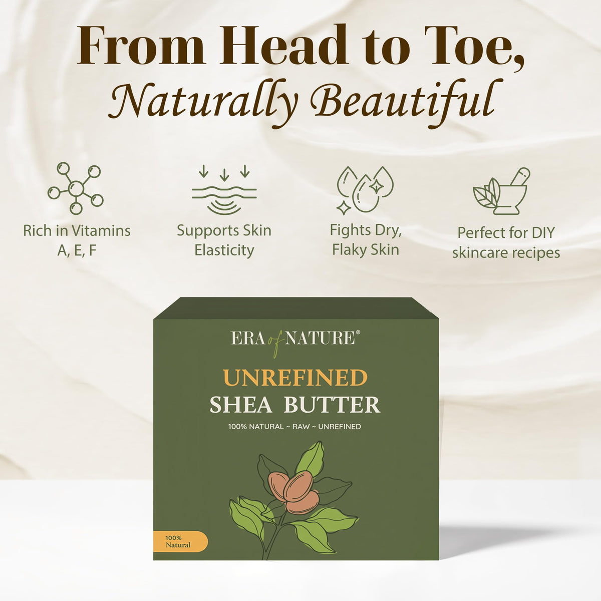era of nature close-up of creamy shea butter texture for smooth application
