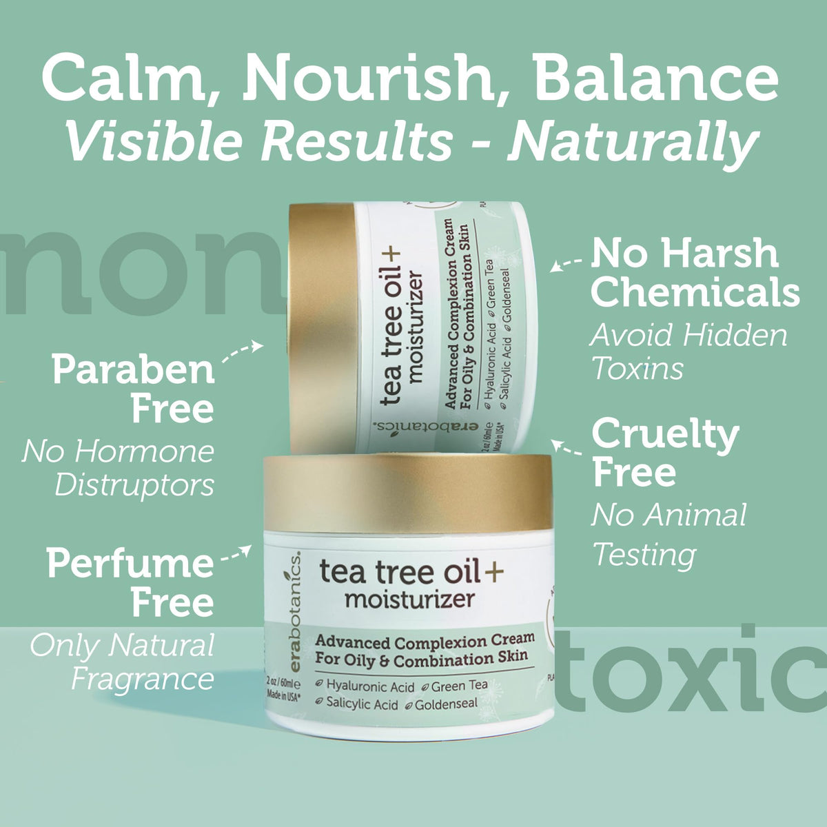 Era Organics cream applied to cheek illustrating even spread and non-greasy finish