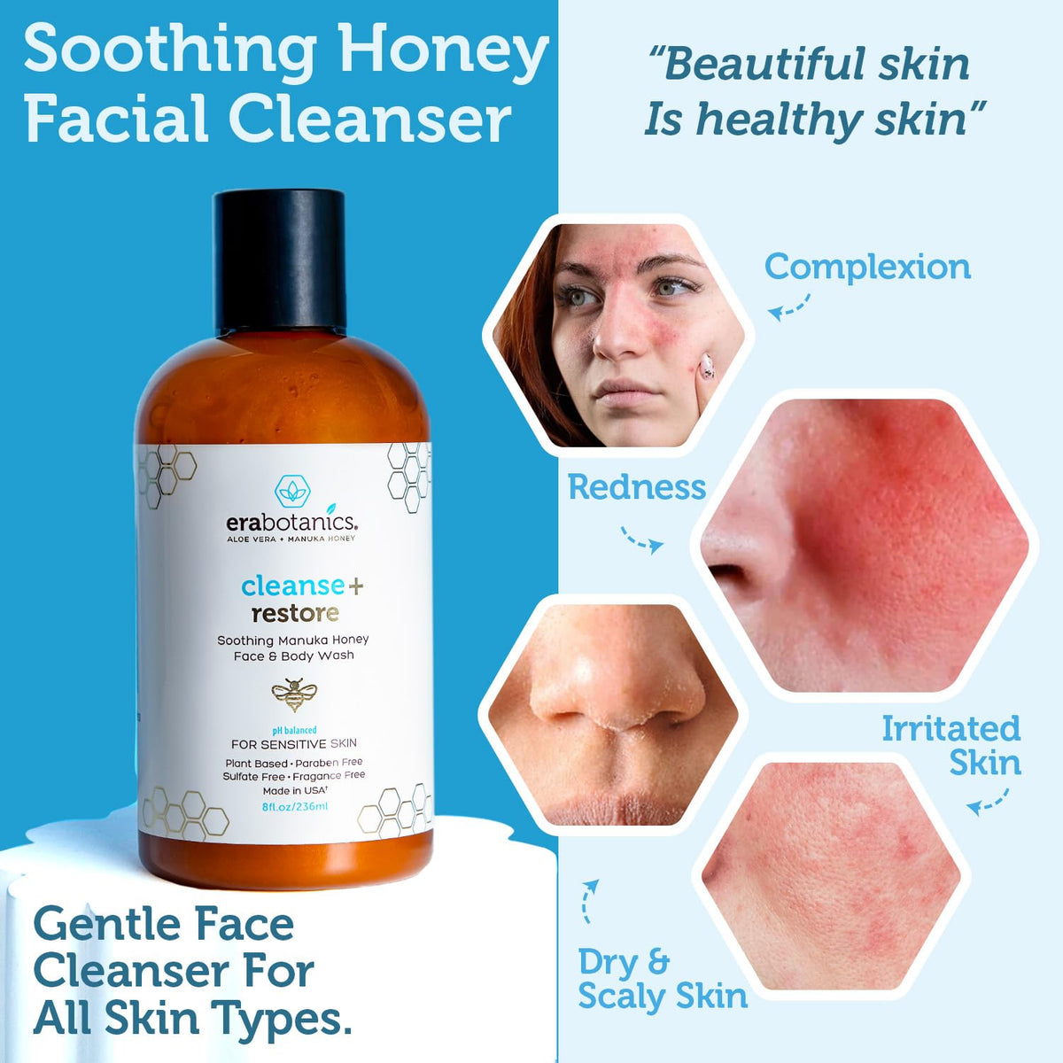 Era Organics pump dispensing foam, quick cleansing action for sensitive skin