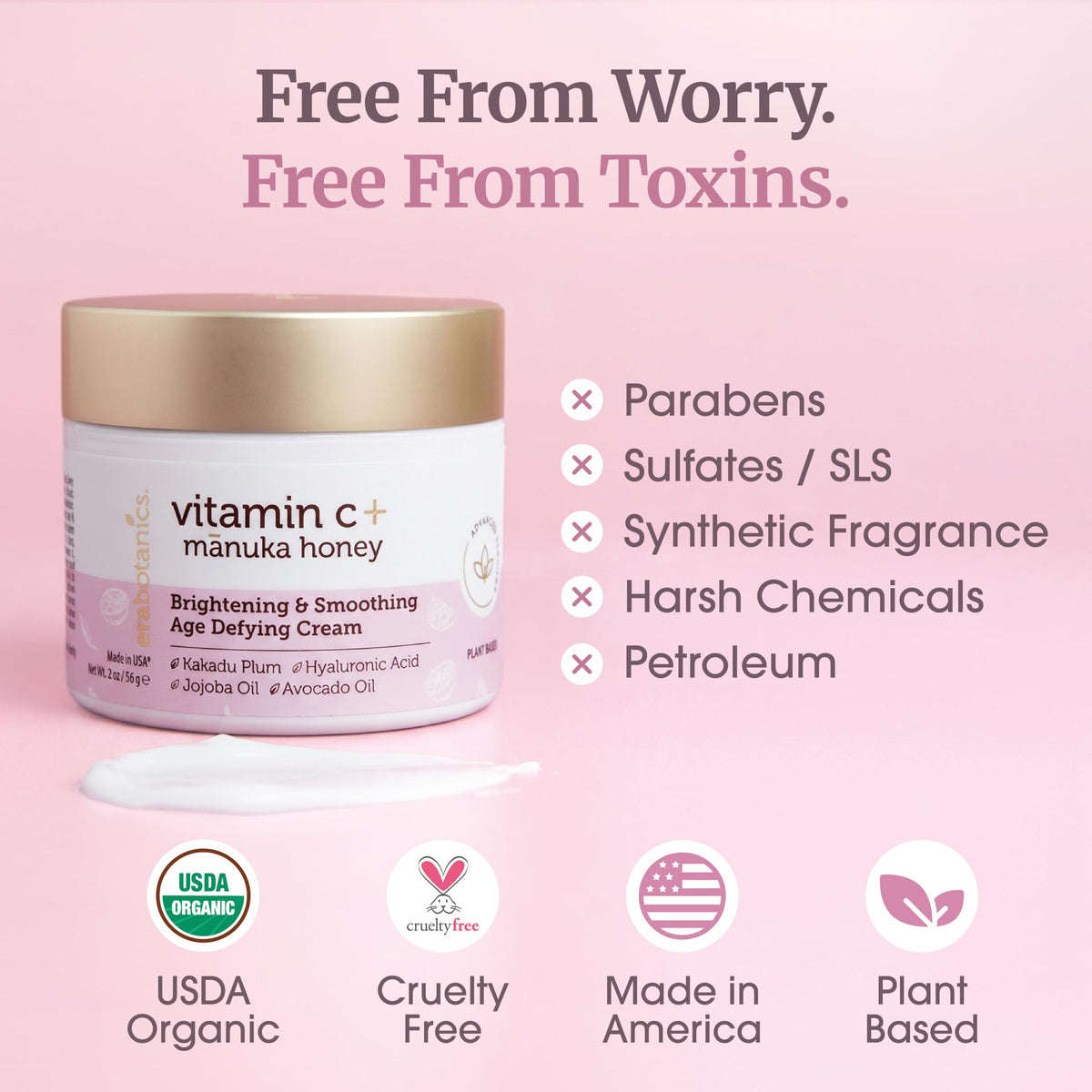Era Organics product label and ingredients list showing clean formulation benefit