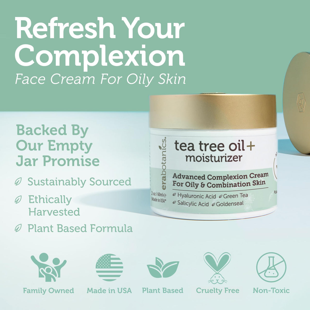 Era Organics jar outdoors with greenery suggesting natural ingredients and calm skin