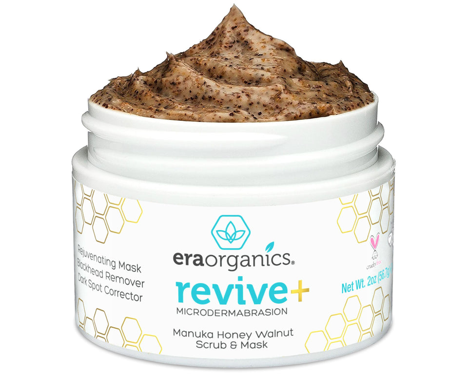 Era Organics front packaging showing manuka honey scrub and benefits