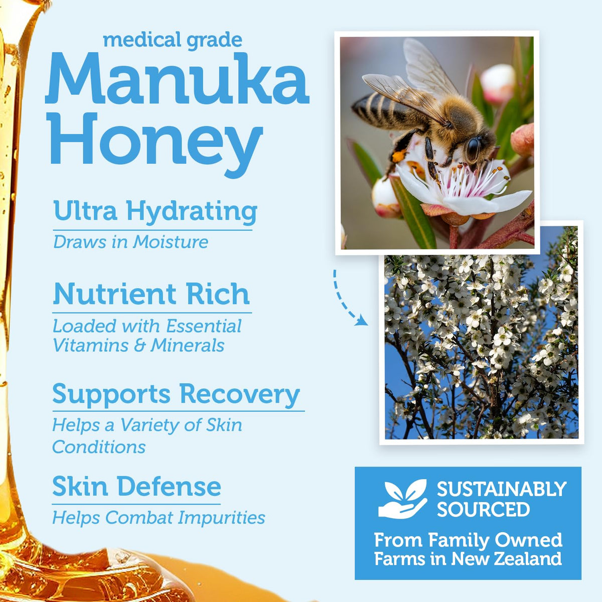Era Organics label close-up highlighting manuka honey and superfood ingredients