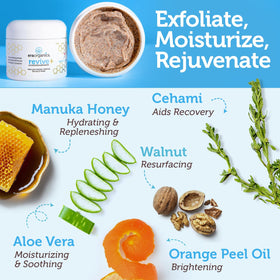 Era Organics close-up scrub texture highlighting gentle exfoliant and moisturizing honey