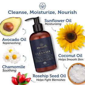 Era Organics cream texture close-up highlighting hydrating, non-foaming formula