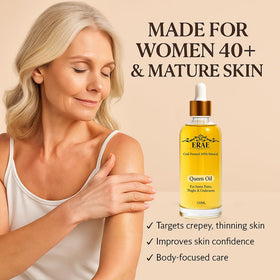 ERAE oil applied on arm illustrating smooth, hydrated skin and non‑greasy feel