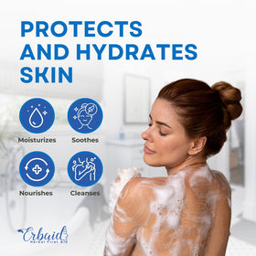 Erbaid body wash being poured showing easy application benefit