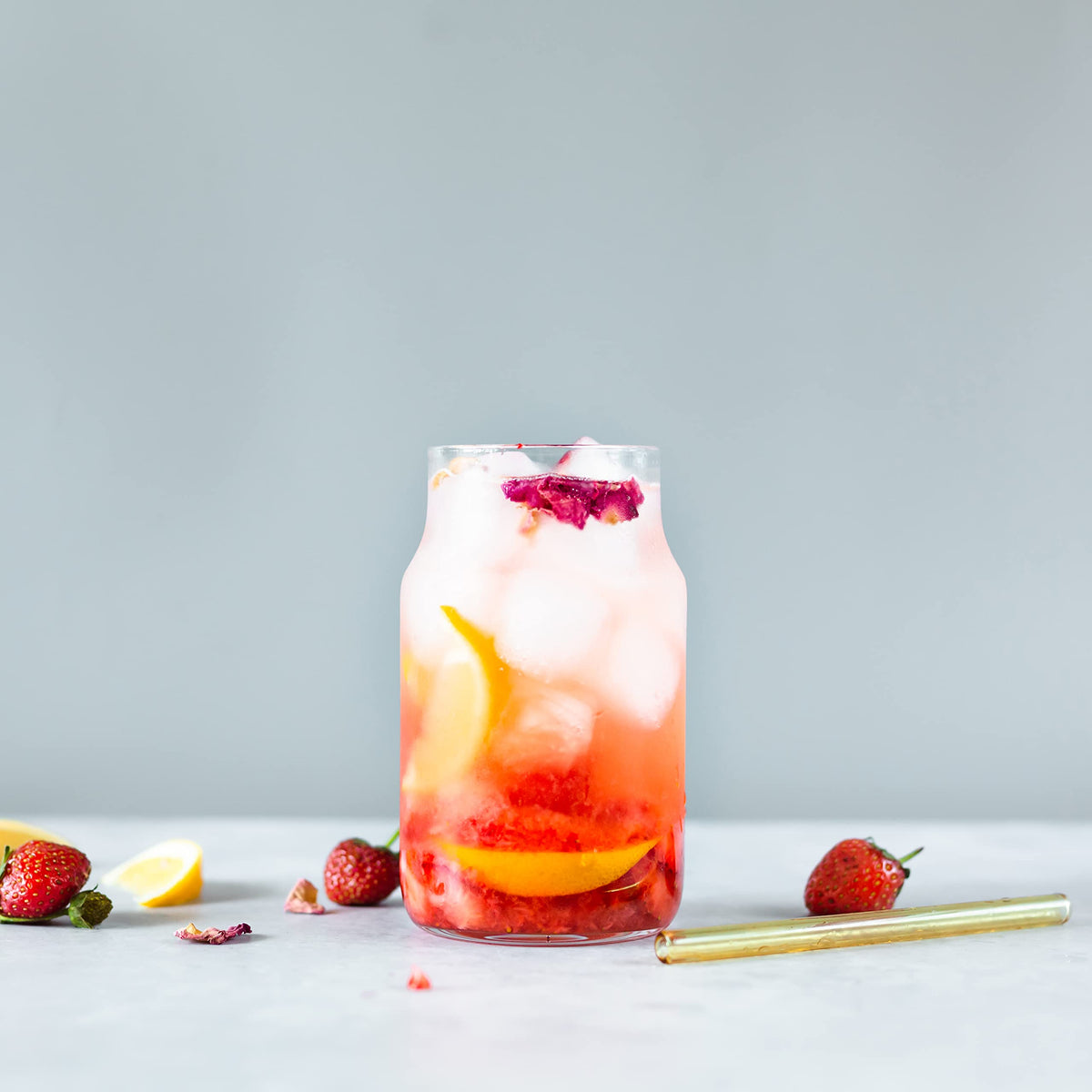 Cocktail glass with Erbology rose water for subtle floral flavor boost