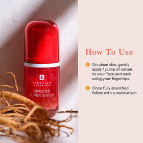 Erborian Ginseng Super Serum bottle next to ruler showing compact travel-friendly size