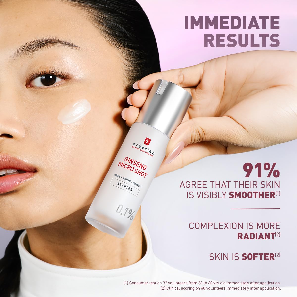 Erborian serum on fingertip showing lightweight texture and quick absorption