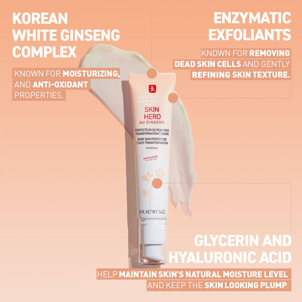 Erborian Skin Hero before and after cheek comparison showing refined skin texture