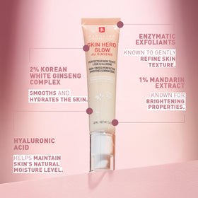 Erborian Skin Hero Glow ingredients display with ginseng and hyaluronic visual