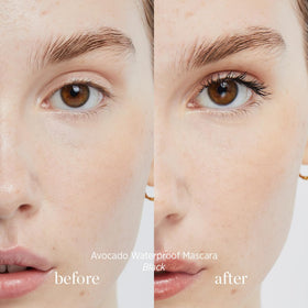 Ere Perez before and after lashes showing lengthened natural-looking enhancement