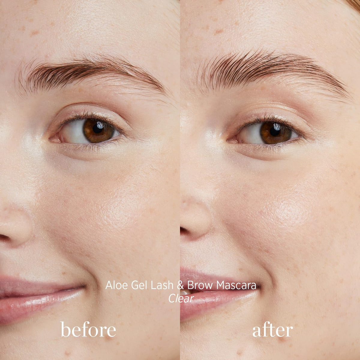 Ere Perez before and after lashes showing subtle length and conditioned shine