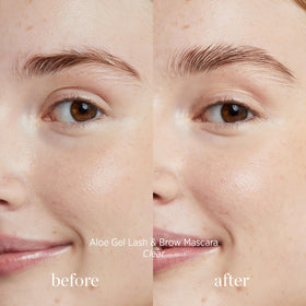 Ere Perez before and after lashes showing subtle length and conditioned shine