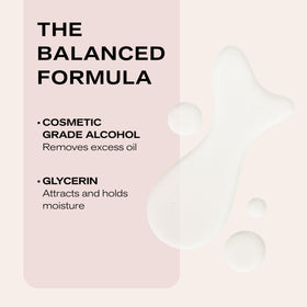 Drop of toner texture on skin showing lightweight hydration and mattifying effect