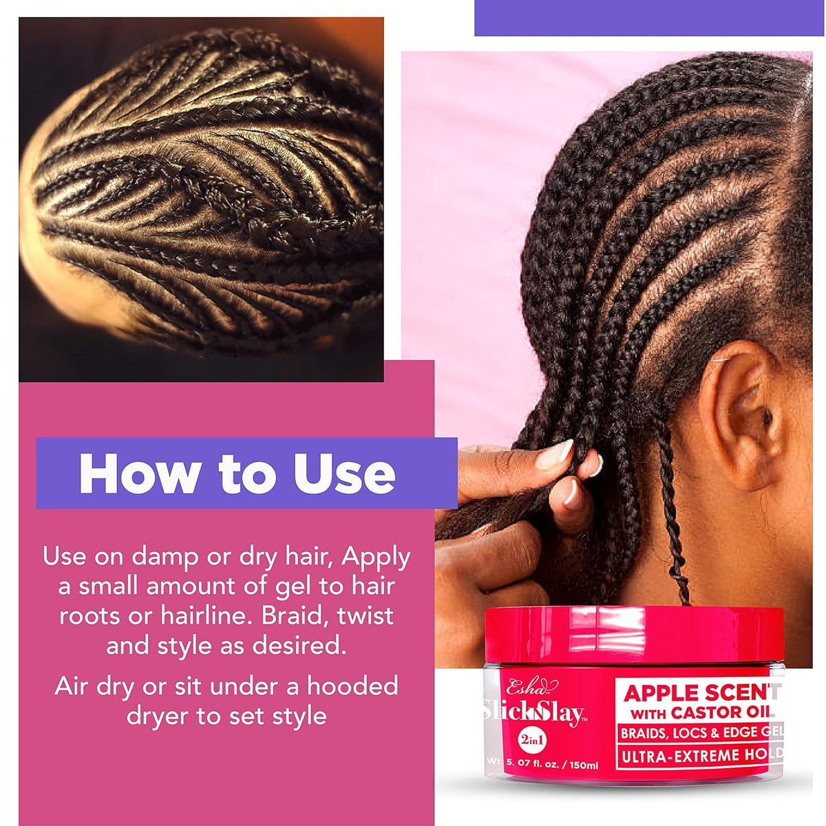 Esha Slick N Slay 17 oz jar beside a hand to illustrate true product scale