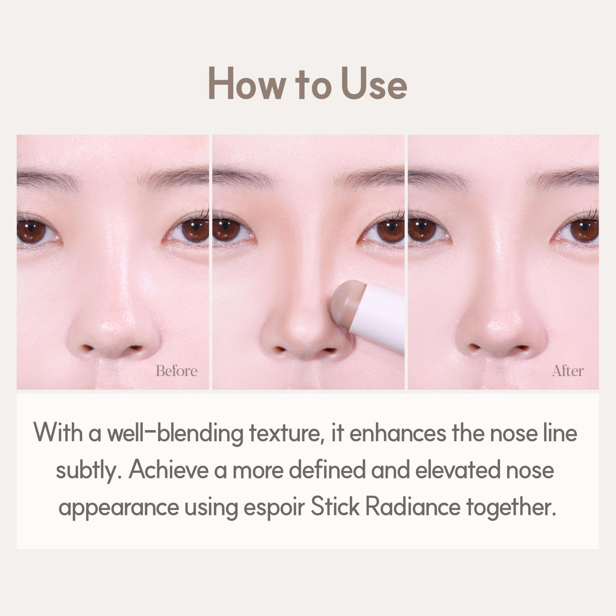 Espoir stick inside makeup bag showing portability and quick-touch benefit