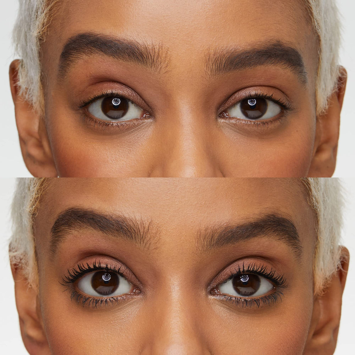 essence before and after lashes showing dramatic volume benefit