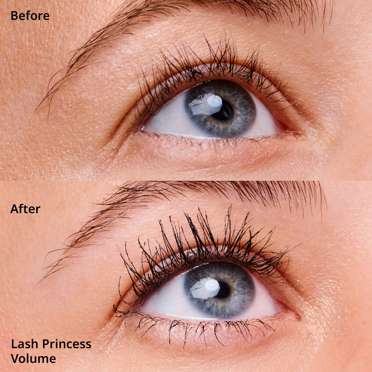 essence before and after lashes demonstrating lifted volume