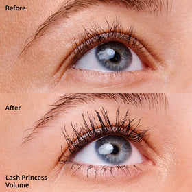 essence before and after lashes demonstrating lifted volume