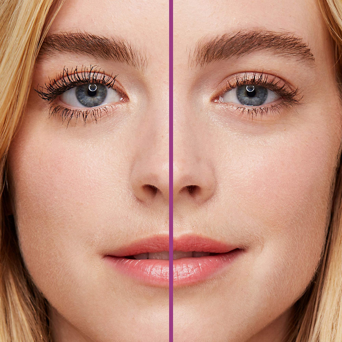 essence before and after lashes showing false-lash dramatic effect