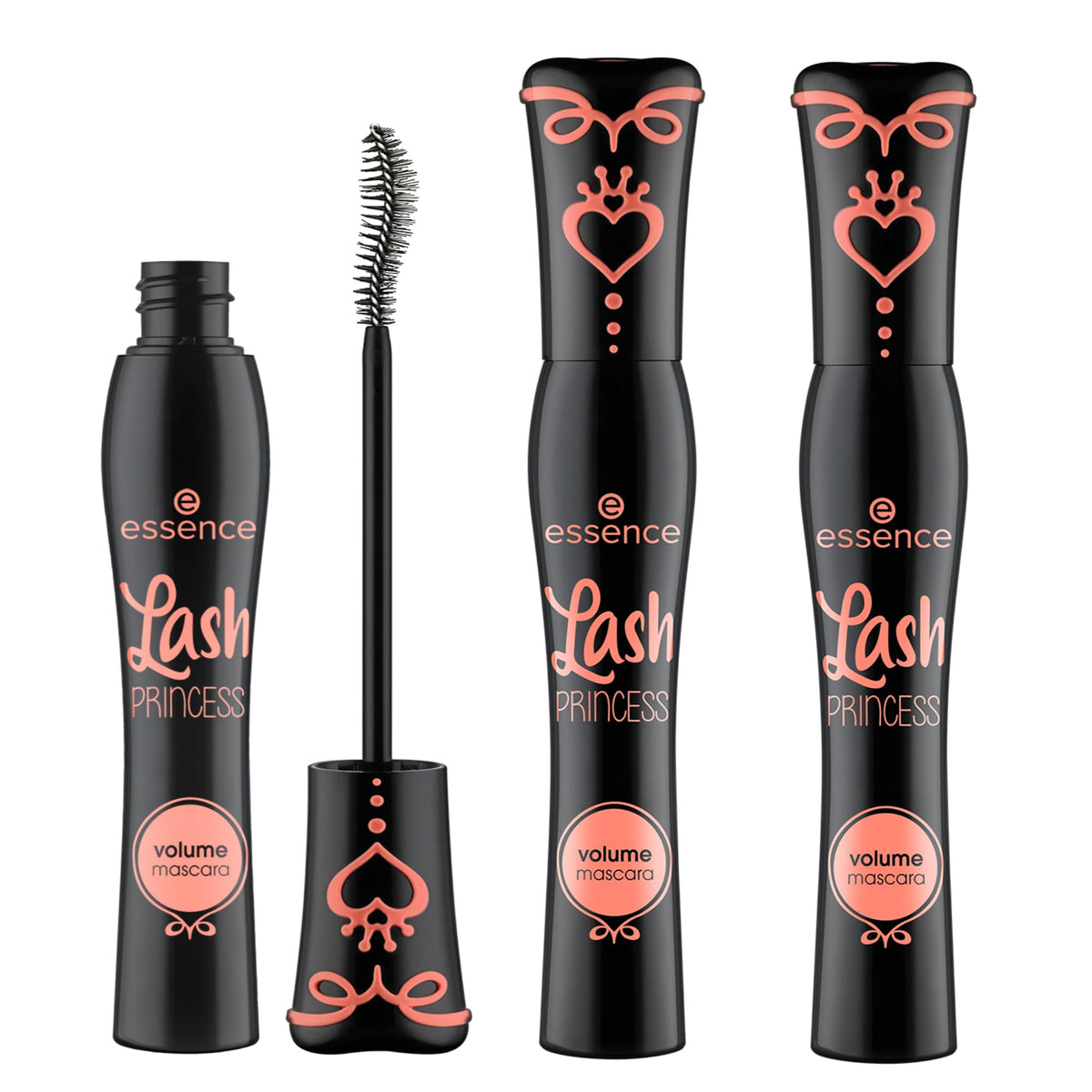 essence front packaging showing three mascaras and convenience