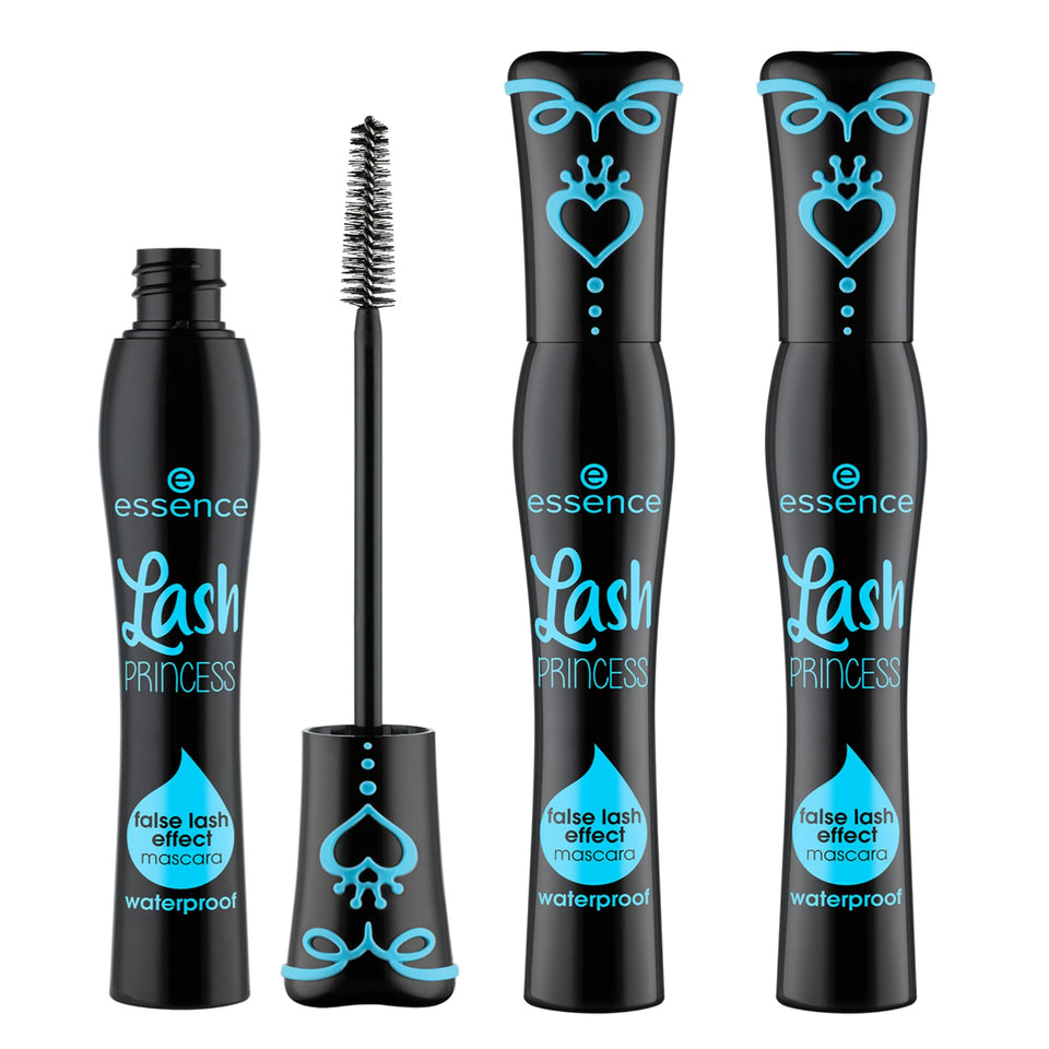 essence front packaging showing three waterproof mascara tubes and benefits